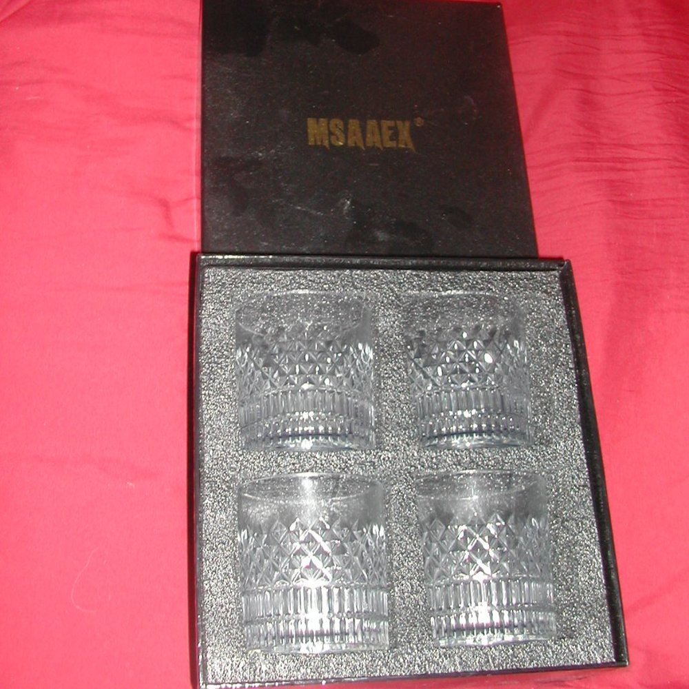 LOT-4 MSAAEX CRYSTAL Whiskey Glasses DIAMOND DESIGN Original Box ROCKS,NEAT..NIB